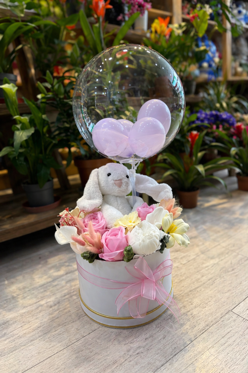 Balonlu Peluş Tavşanlı Aranjman