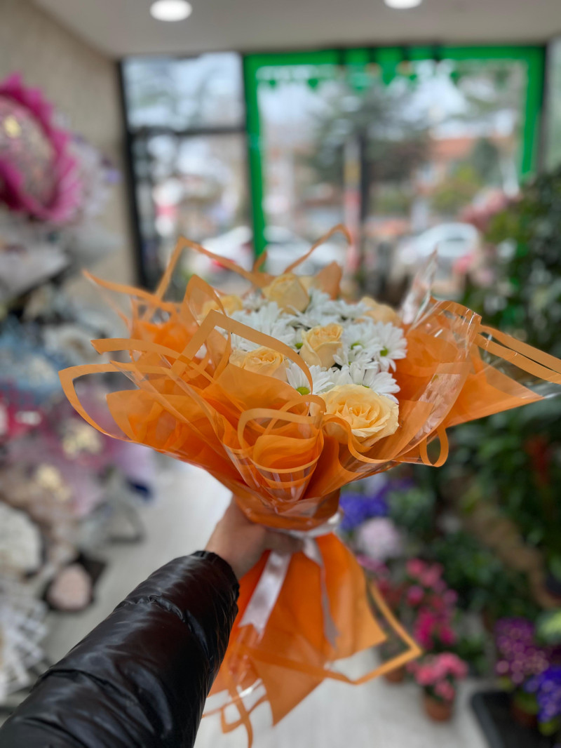 Sarı Gül ve Beyaz Papatya Buketi